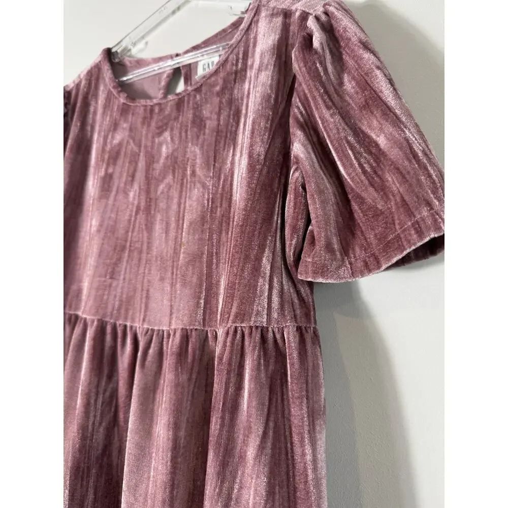 Gap Girls Mauve Velvet Short Sleeve Flowy Dress Size 8 Festive Feminine